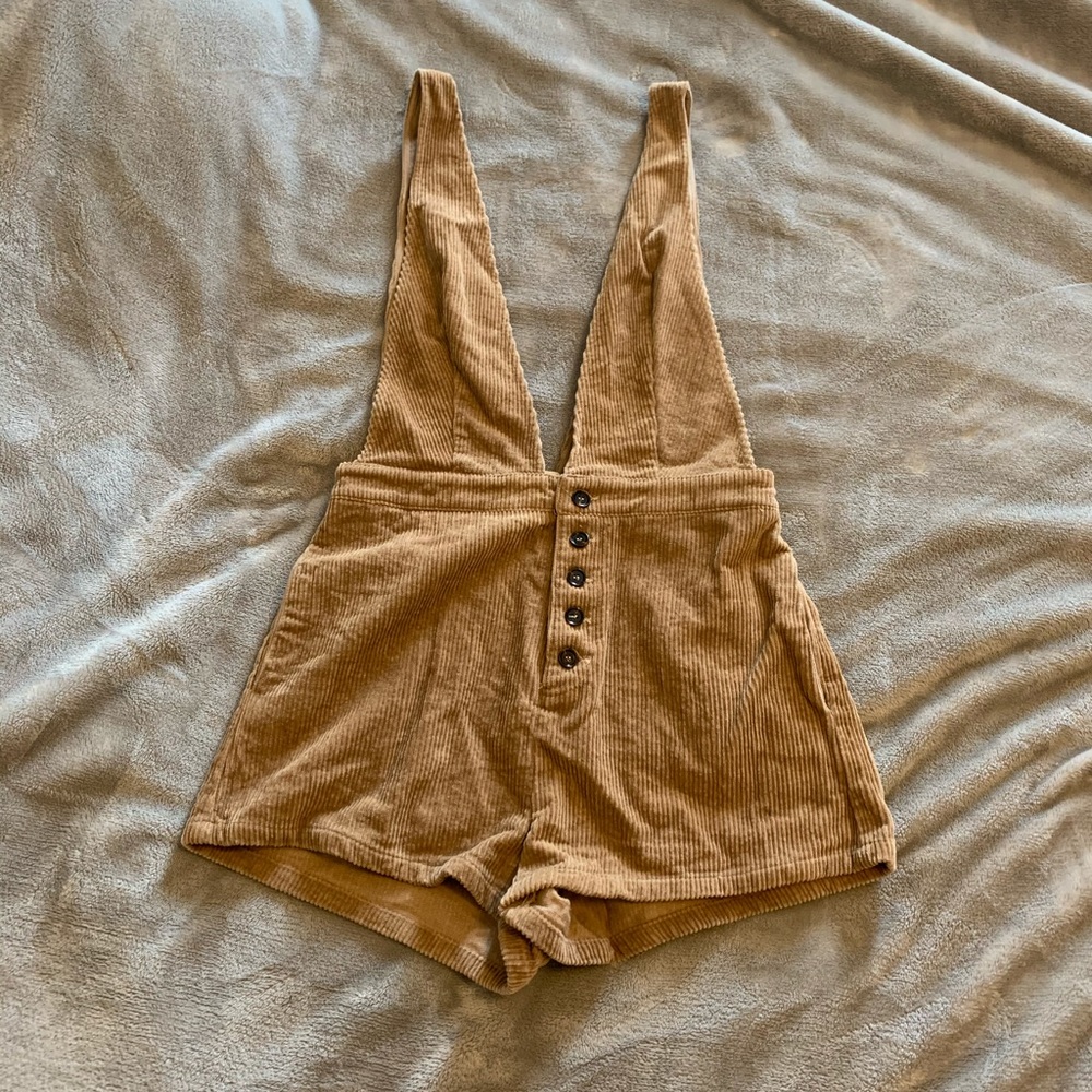 tan corduroy button romper